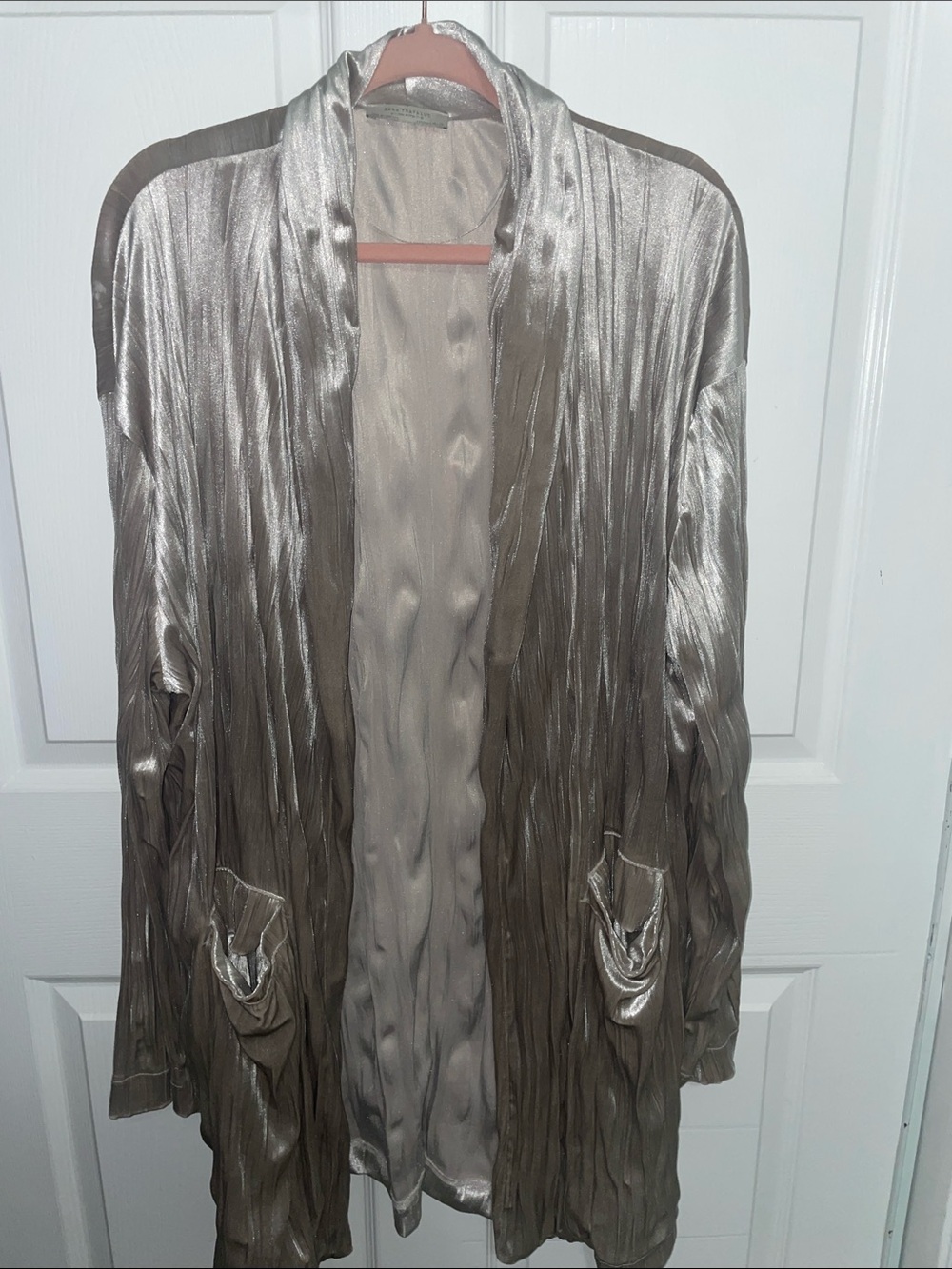Zara Shimmery Taupe-Silver Open Front Blazer